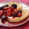 Buttermilk pancakes with hot berries.