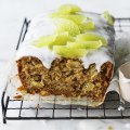 Parsnip, apple and lime loaf cake decorated with 'filleted' lime segments (optional). 