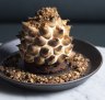 Bombe Alaska with salted macadamia parfait and a chocolate brownie base.