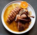 Terry Durack review at Ates, Blackheath. Wood-roasted half duck. burnt butter, mandarin. 19th August 2022. Photo: Edwina Pickles / SMH Good Food.