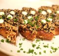 Next-level prawn toast with sesame seeds and yuzu mayonnaise.