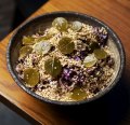 Mother-in-law salad with cabbage, maple mayo, pickled caper leaves and sesame seeds.