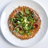 Go-to dish: Farinata with anchovies, mascarpone and herbs.