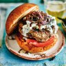 Anjum Anand's 'best-ever' spiced beef burger with crispy onions.