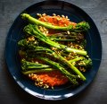 Katrina Meynink's roasted broccolini with romesco and toasted pine nuts.