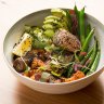 Green tea-smoked salmon bowl.