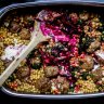 One-tray wonder: Lamb meatballs with moghrabieh.