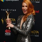 Emma Booth poses with her AACTA Award for Best Lead Actress (Film) in Hounds of Love.