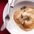 Ricotta and silverbeet ravioli with butter and sage sauce.