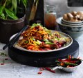 Kylie Kwong's stir-fried Hokkien noodles with chicken, chilli and coriander.