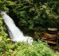 A hot tub built beside the waterfall at Nimmo Bay Wilderness Resort, an eco resort located in the southern Great Bear Rainforest of British Columbia, Canada. 