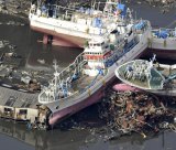 Vessels stranded in Kesennuma, Miyagi prefecture, in March 2011.
