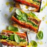 Adam Liaw's vegetable terrine on Turkish toast with whipped ricotta.