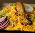 The signature biryani is slow-cooked for 90 minutes (chicken pictured, also available with goat, lamb or as a vegan version).