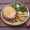 The chicken parma at Moon Dog World in Preston. 