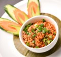 Spicy minced chicken dip: Thai larb meets bolognese.