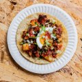 Chorizo and potato breakfast taco.