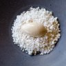 Brown butter ice-cream, almond praline and frozen lemon myrtle milk. 