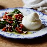 Julia Busuttil Nishimura's burrata with roasted cherry tomato and basil.