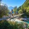 Cycling across the Soca, Slovenia. 