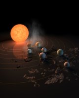 The TRAPPIST-1 star, an ultra-absurd dwarf, has seven Earth-sized planets orbiting it. This is the front end cover image for this calendar week's edition of <i>Nature</i>.