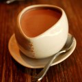 Hot chocolate in a signature hug mug at Max Brenner.