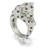 Lot 129: Platinum and diamond 'Panther' ring by Cartier, circa 1991. Estimate $70,000-$90,000.