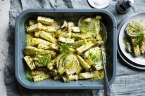 Roasted celeriac, parsnip and fennel with cream, parmesan and anise.