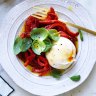 Burrata with basil and capsicum salad.