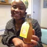 Yarrie Bangura with her first bottles of Aunty's Ginger Tonic. Her enterprise is supported by Global Sisters.
