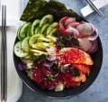 Donburi with kingfish and tuna sashimi.