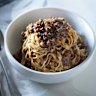 Ragu alla bolognese (see recipe below). Traditionally, this sauce is mainly eaten with tagliatelle, sometimes with rigatoni or conchiglie, but never with spaghetti.