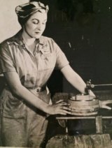 Estelle Schultz working in a plant during WWII.