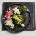 Barbecued broccoli salad with almond salsa verde