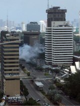 Smoke billows from an explosion in Jakarta, Indonesia, on Thursday.