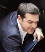 Greek Prime Minister Alexis Tsipras arrives for the emergency summit.