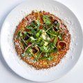 Go-to dish: Farinata with anchovies, mascarpone and herbs.