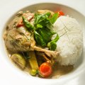 Slow-braised green curry duck leg.
