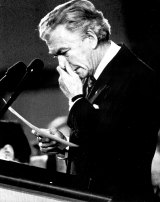 Then prime minister Bob Hawke crying at a Chinese memorial at Parliament House after the Tiananmen Square massacre.