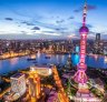 The glistening lights of downtown Shanghai.