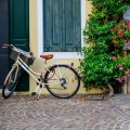 A more traditional pushbike in the colourful town of Caorle, Italy.