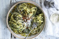 Hetty McKinnon says frozen spinach is the magic ingredient in this simple vegetarian pasta.