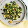 Kale, quinoa and blueberry salad with coconut dressing.