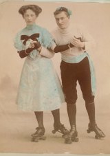 Hilda Beyer skating with companion, c.1909 