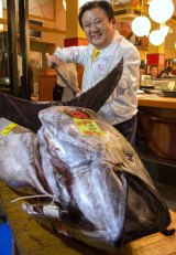 Big money: Kiyoshi Kimura, president of Tokyo sushi chain Kiyomura, with a $1.76 million fresh whole tuna weighing 222 kilograms. 