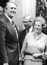 Then British prime minister Margaret Thatcher greeting her Australian counterpart Malcolm Fraser at Downing Street, where they met to discuss the Russian invasion of Afghanistan in February 1980. 