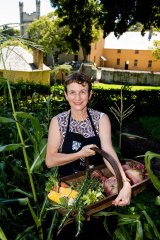 Jacqui Newling, colonial gastronomy expert, at Vaucluse House kitchen garden. 