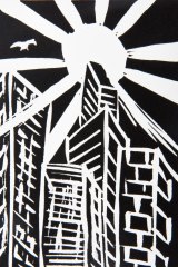 Rodney Mallee's linocut print City Sunlight.