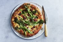 Five-ingredient smoky eggplant, broccolini and 'nduja pizza recipe. 