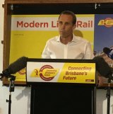 Labor lord mayoral candidate Rod Harding announcing details of his $1.2 billion light rail proposal on Sunday.